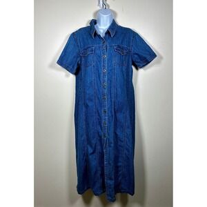 Vintage Denim Jumper Dress Size L Blue Western Country Cowgirl Cotton Rodeo Y2K